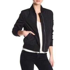 Rachel Roy Black Ruched Sleeve Zip Front Bomber Jacket Size XS